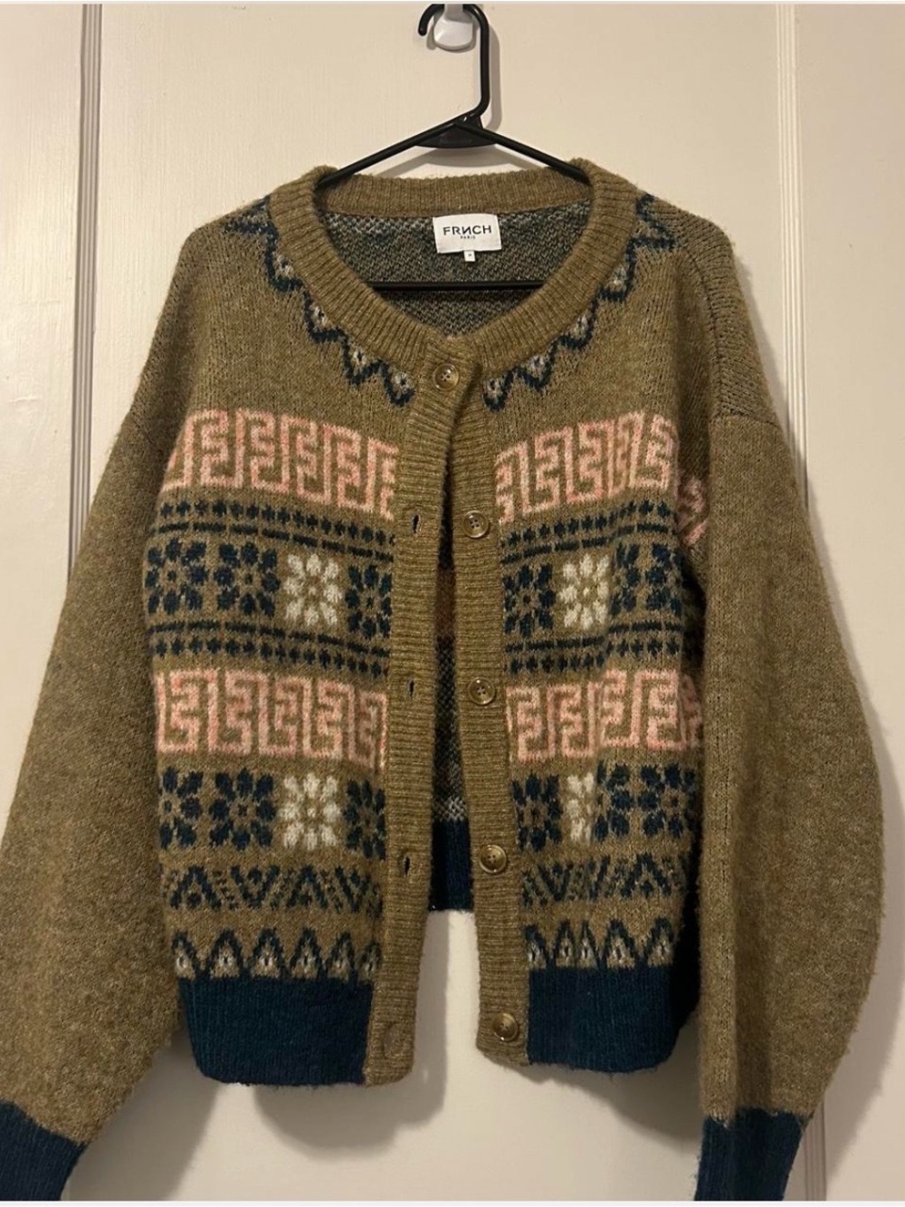 Olive Fair Isle Button-Up Cardigan Sweater